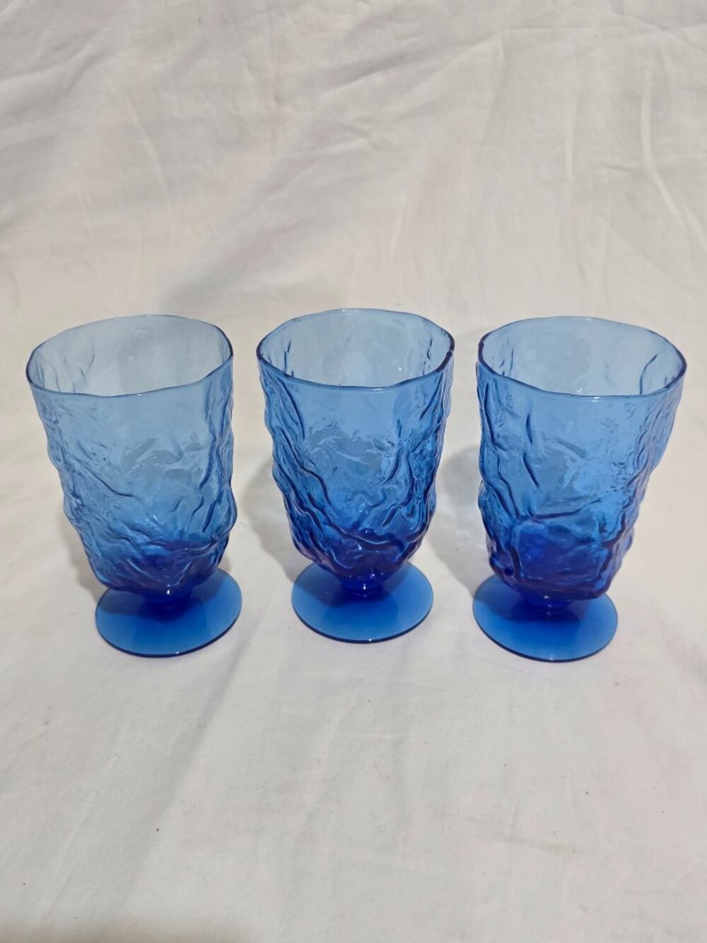 Morgantown Glass Seneca Glass Crinkle Delphine Blue Driftwood Footed Tumbler X3